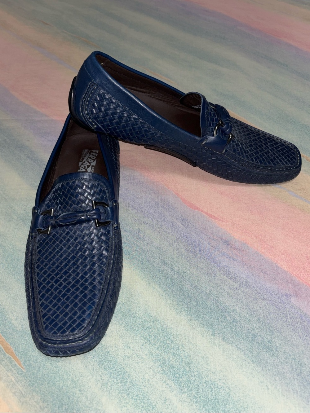 Size 13 Salvatore Ferragamo Parigi Gancini Logo  Blue Leather Drivers RARE!$$895 - Picture 3 of 12